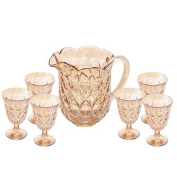 Cj Jarra 1,5 Litros C/ 6 Taças 240ml Cristal Lile Âmbar Metalizado Lyor - 1