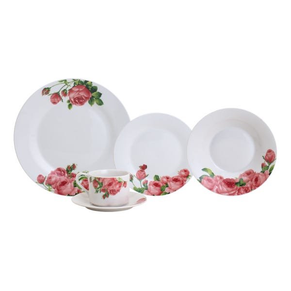 Aparelho de Jantar 20 Peças de Porcelana Floral