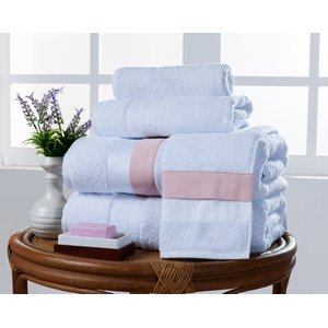 Jogo de Banho Laisa 5Pçs Tecido Egípcio 100% Algodão Branco/Rosa