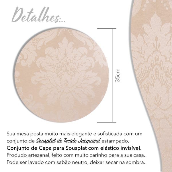 Kit capa Sousplat 6 lugares Jacquard bege c32 - 4