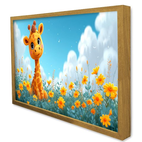 Quadro Decorativo Baby Girafinha em Moldura Caixa Tacolado Moldura Caixa 3cm Freijó com Vidro 80 X 1