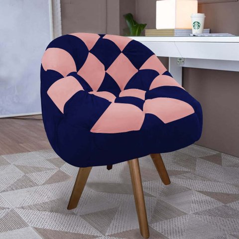 Poltrona Paloma Escritório Sala Giratória Madeira Suede Azul Marinho e Suede Rose - Dominic Decor