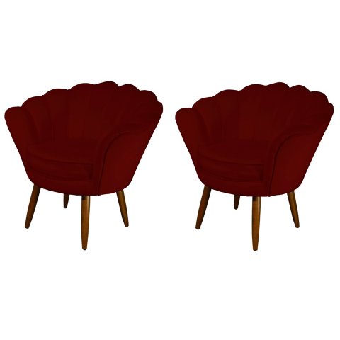 Kit 2 Poltronas Decorativa Pétala Suede Marsala Pés Madeira Ms Decor