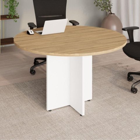Mesa Corporativa Circular 120 cm X 120 cm Pés Painel com Regulagem de Altura para 4 a 6 Pessoas F5