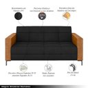 Ver imagem 3 de Sofá Living Decorativo Houston 2 Lugares 200cm Pés em Metal Veludo/ Pu Preto/ Caramelo G33 - Gran Be