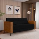 Ver imagem 2 de Sofá Living Decorativo Houston 2 Lugares 200cm Pés em Metal Veludo/ Pu Preto/ Caramelo G33 - Gran Be