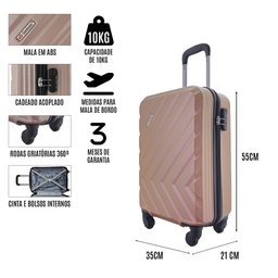 Mala de Viagem Tamanho Bordo 10kg Rodas 360 Gladiador Essential D2mb: Amarelo - 3