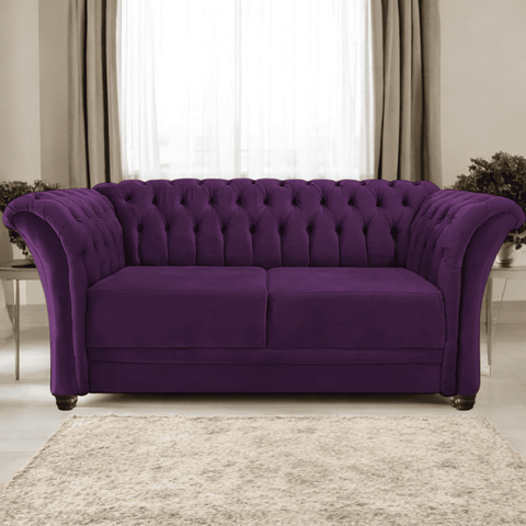 Sofá Recamier Divã Chesterfield 175cm Sofia Suede Roxo Capitonê- Mabe Magazine