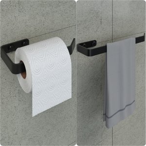 Kit Porta Papel Higiênico e Toalha de Rosto Preto Fosco Plus