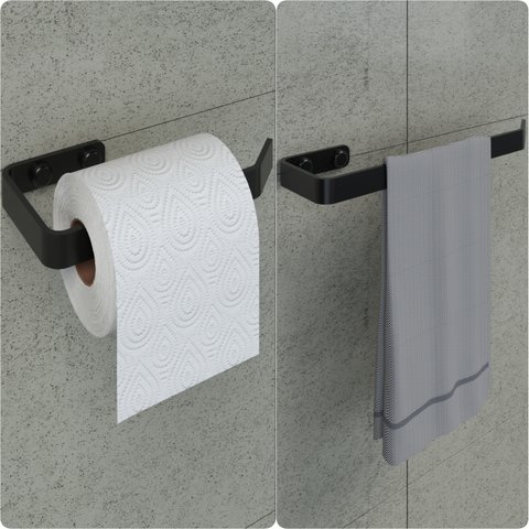 Kit Porta Papel Higiênico e Toalha de Rosto Preto Fosco Plus