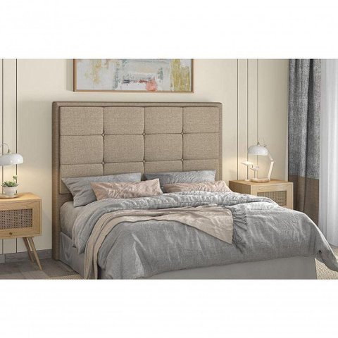 Cabeceira Cama Box Solteiro 0,90m Softquad Estofada Linho Bege Design Moderno Luxo Quarto