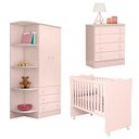 Ver imagem 1 de Conjunto para Quarto de Bebê Completo Berço com Colchão Cômoda e Roupeiro Doce Sonho Rosa Qmovi