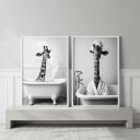 Ver imagem 1 de Kit 2 Quadros para Banheiro Dona Girafa 33x24cm Mold Preta