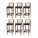 Ver imagem 1 de Kit 6 Banquetas Madeira Imbuia com Linho Marrom para Cozinha com Encosto Palha Indiana