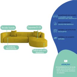 Sofá Modular Celinne Luxuoso Sala de Estar Decoração Luxo 265cm Suede - 5