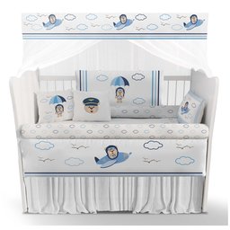 Kit Berço Enxoval Bebê Urso Aviador Azul Menino Kt230 - 1