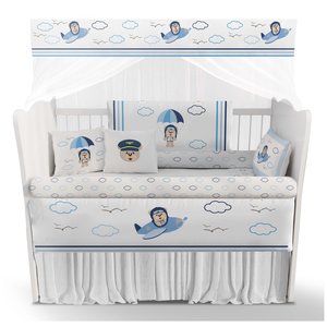 Kit Berço Enxoval Bebê Urso Aviador Azul Menino Kt230