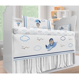 Kit Berço Enxoval Bebê Urso Aviador Azul Menino Kt230 - 2