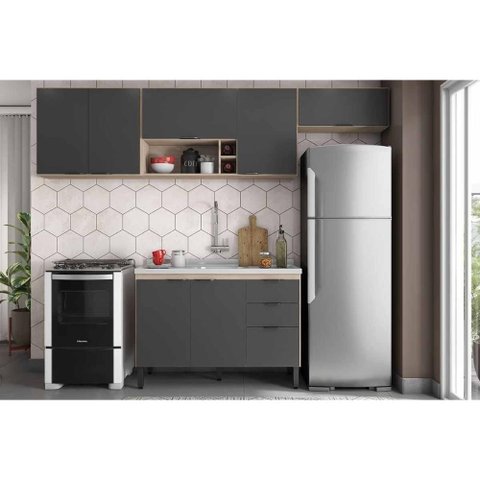 Cozinha Completa Firenze 4 Peças (3aéreos+1balcão) C4p253 Avena/grafito - Demóbile