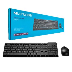 Kit Teclado e Mouse Wireless Multilaser TC251, 2.4GHz, Teclas Flutuantes, USB, ABNT2, 1200DPI, Preto