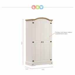 Guarda-Roupa Infantil 2 Portas Smile Yescasa Branco/Creme/Carvalho - 3 Guarda-Roupa Infantil 2 Portas Smile Yescasa Branco/Creme/Carvalho - 3