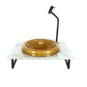 Ver imagem 1 de GABINETE COM CUBA DE VIDRO CHAPEU 10MM DOURADO REAL COM TAMPO 50CM MARMORE BRANCO DOURADO MAIS TORNE