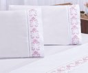 Ver imagem 2 de Jogo lençol Veneza quarto casal Padrão bordado 4 peças 2fronha: Branco com Rose