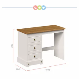 Escrivaninha Mesa Escritório 3 Gavetas com Tampo em Madeira Maciça Smile - 3 Escrivaninha Mesa Escritório 3 Gavetas com Tampo em Madeira Maciça Smile - 3