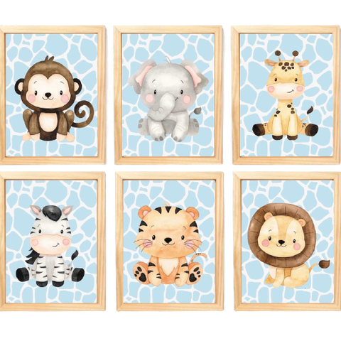 Quadro Infantil Safari 6 un A4 vidro e pendurador
