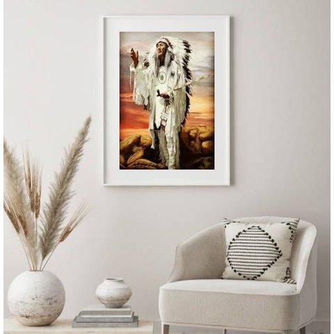 Quadro Decorativo Caboclo Pena Branca - 60x48cm:madeira Branca