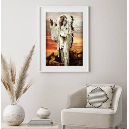 Quadro Decorativo Caboclo Pena Branca - 60x48cm:madeira Branca - 1 Quadro Decorativo Caboclo Pena Branca - 60x48cm:madeira Branca - 1