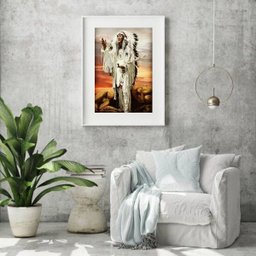 Quadro Decorativo Caboclo Pena Branca - 60x48cm:madeira Branca - 2 Quadro Decorativo Caboclo Pena Branca - 60x48cm:madeira Branca - 2