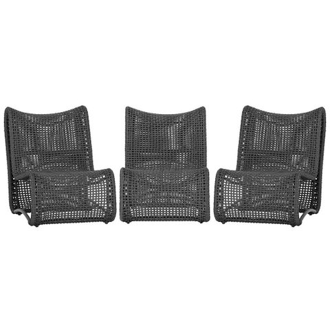 3 Poltronas Texas em Alumínio Pintura Preta Corda Náutica Trama Original
