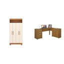 Ver imagem 2 de Conjunto para Escritório com 1 Mesa de Canto e Armário Multiuso 4 Portas com Nicho Freijó Marrom