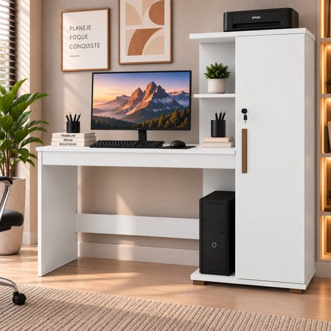 Escrivaninha com Porta com Chave 2 Prateleiras e Espaço para Cpu Savana Espresso Móveis