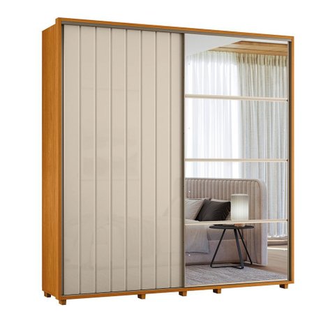 Guarda Roupa Casal Grande 2 Portas de Correr com Espelho 100% Mdf Monet 230cm Madetec:cinamomo / Off
