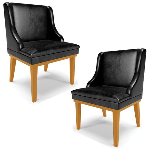 Kit 2 Cadeiras Decorativas Sala de Jantar Base Fixa de Madeira Firenze PU Preto Brilho/Castanho G19 