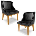 Ver imagem 1 de Kit 2 Cadeiras Decorativas Sala de Jantar Base Fixa de Madeira Firenze PU Preto Brilho/Castanho G19 