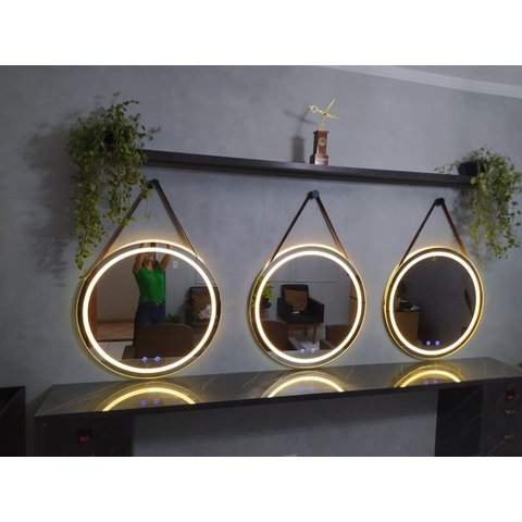 Espelho Redondo com Luz de Led 90cm Alça Touch Screnn Branco Neutro