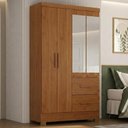 Ver imagem 2 de Guarda Roupa Solteiro 4 Portas com Espelho Primor 121x209 cm Cinamomo Zanz