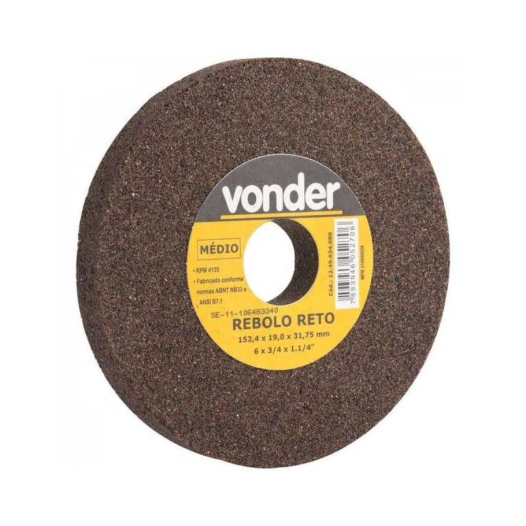 Rebolo reto 6" x 3/4" médio Vonder