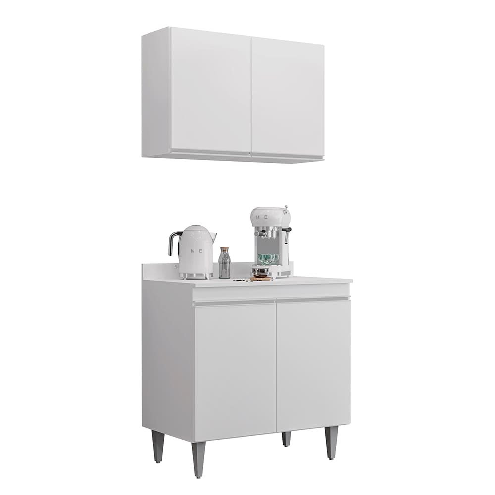 Kit Cozinha Balcão e Aéreo 80cm C/ Tampo Branco - Belliv Decor