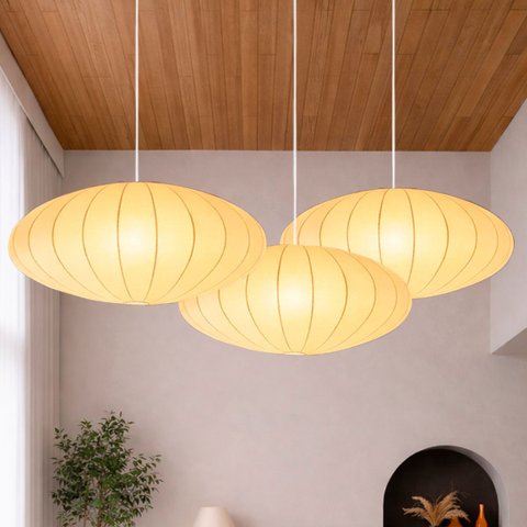 3 Lustre Pendente Bubble Tecido Seda 80 Cm Minimalista Tec15