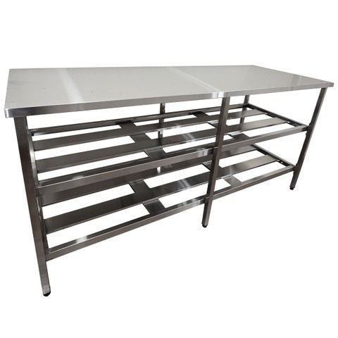 Mesa Aço Inox Industrial 190x70x90cm Prateleiro Duplo Nortinox
