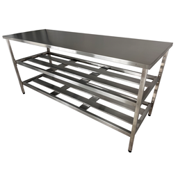 Mesa Aço Inox Industrial 190x70x90cm Prateleiro Duplo Nortinox - 1