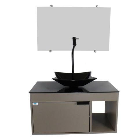 Gabinete Armário Banheiro 60cm Cuba Quadrada Preta