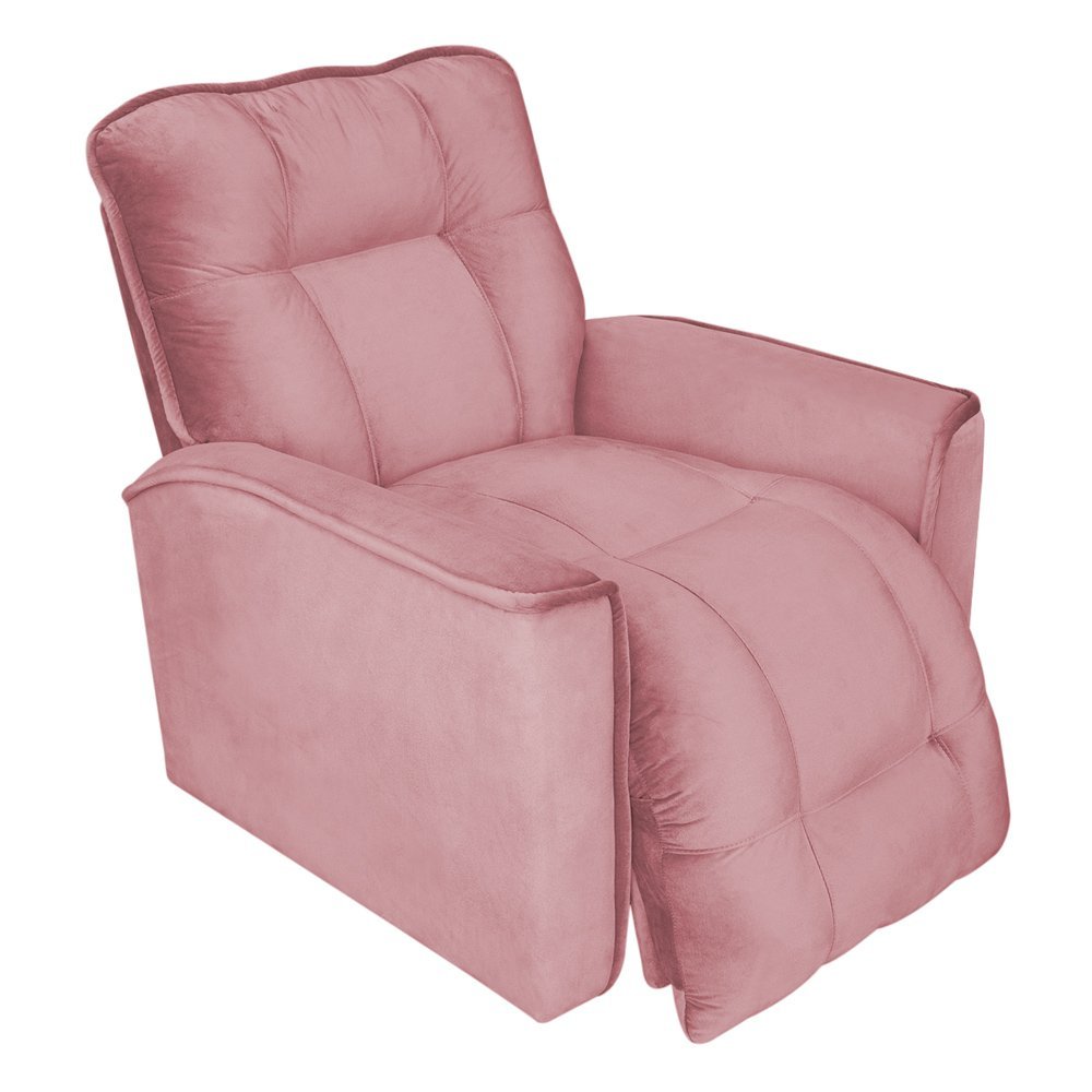 Poltrona do Papai Reclinável Manual Comfort Veludo Rosa - Montanaris Decor - 1