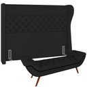 Ver imagem 1 de Kit Cabeceira Cama Box Casal 195 Cm Madrid com Puff Recamier Santorini Veludo Preto - Lyam Decor