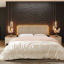 Ver imagem 2 de Cabeceira Estofada Cama Casal King Size com Led Moderna 200 Cm:linho Bege