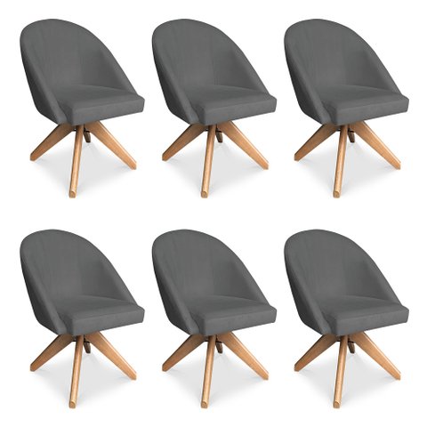 Kit 06 Poltronas Cadeira Giratória Bela Suede Grafite Base de Madeira - Pallazio